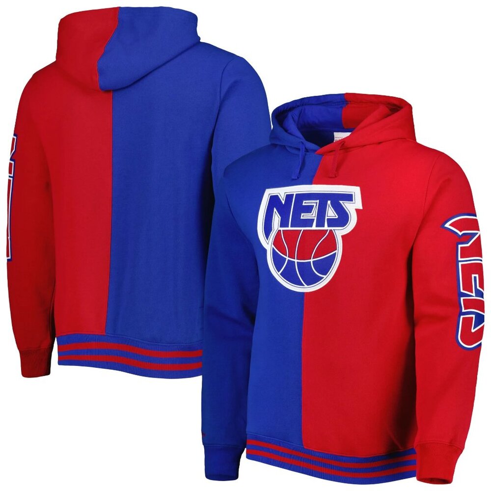 UnisexMitchell & Ness Royal/Red New Jersey Nets Hardwood Classics Split Pullover